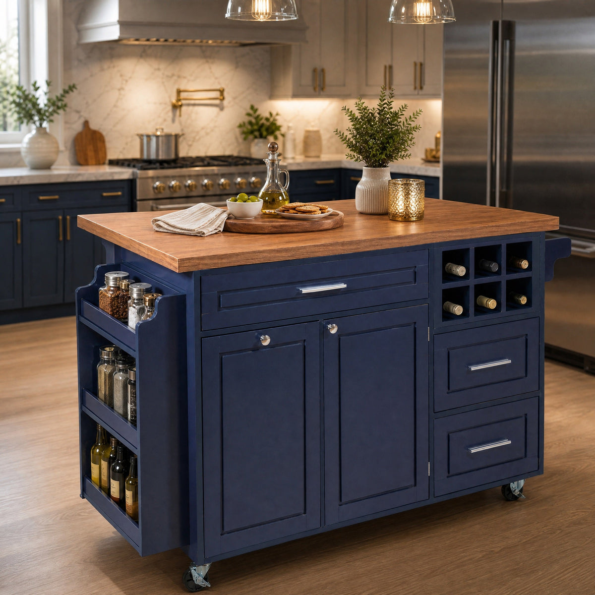 51.54" Rolling Kitchen Island Cart with Drop-Leaf