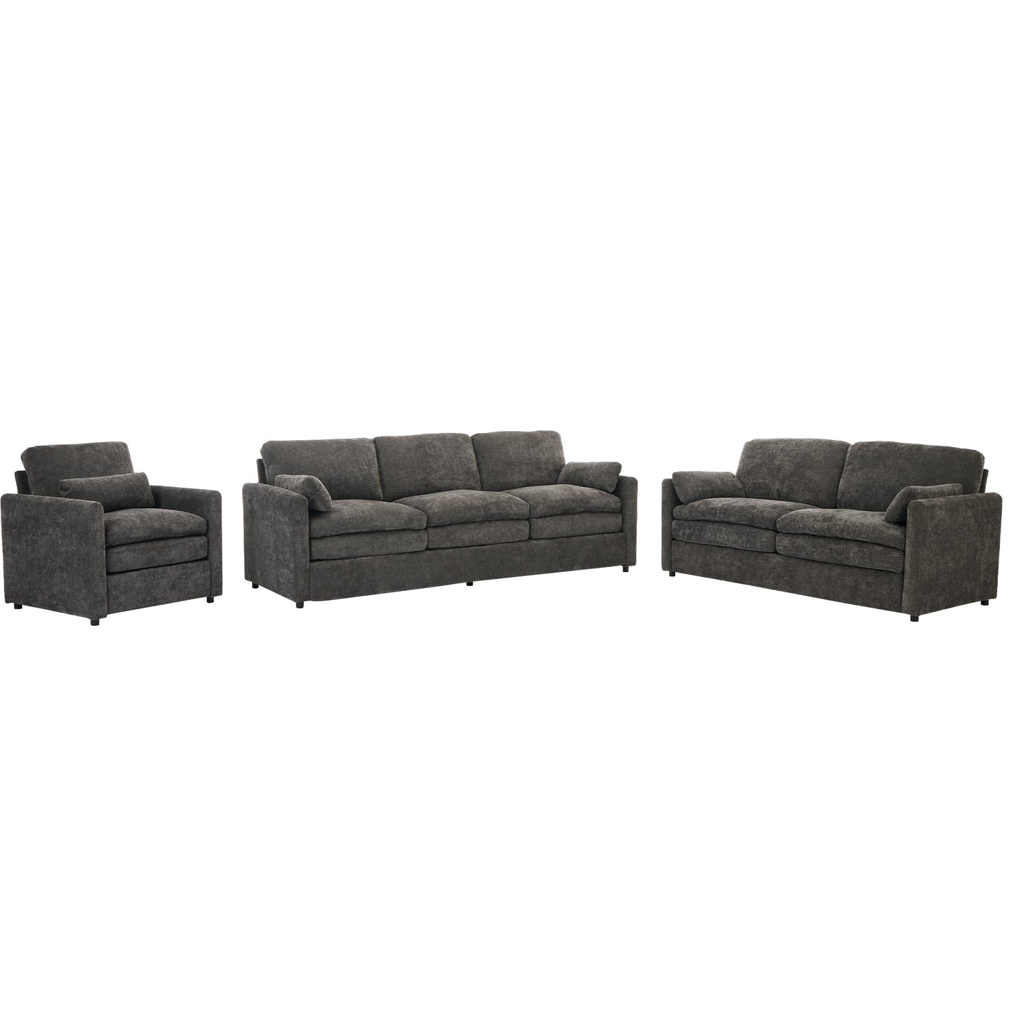 Cozy Upholstered Sofa Set Oversized Comfy Cloud Sofa Double Cushion Sofa Group Plush Cushion Sofa Couch for Living Room, Grey