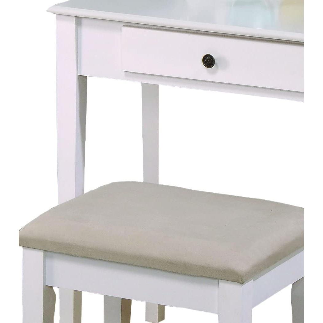 White Transitional Vanity Table and Stool Set for Bedroom