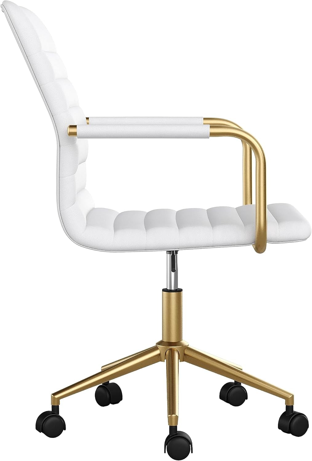 Taytum Swivel Task Chair White Faux Leather Brass Frame