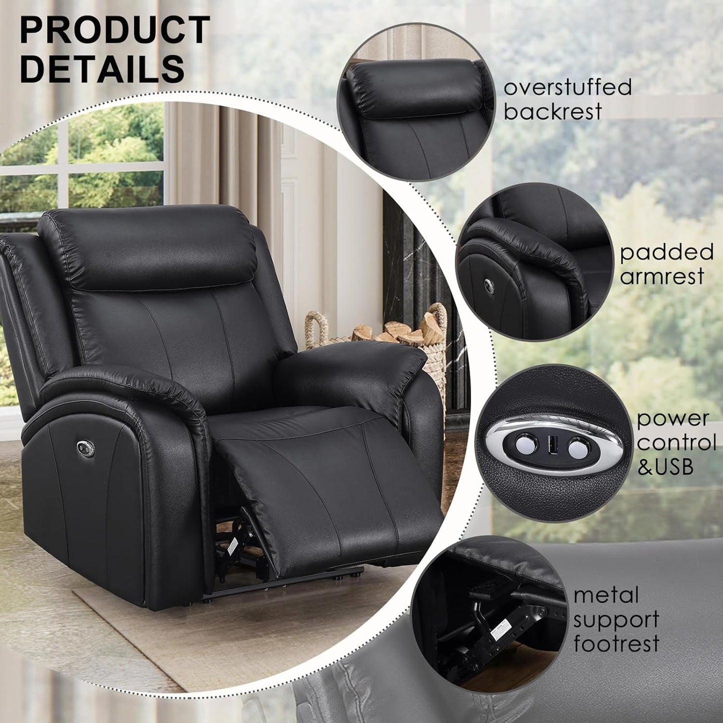 Power Recliner Sofa Set 3 Piece With Storage Black