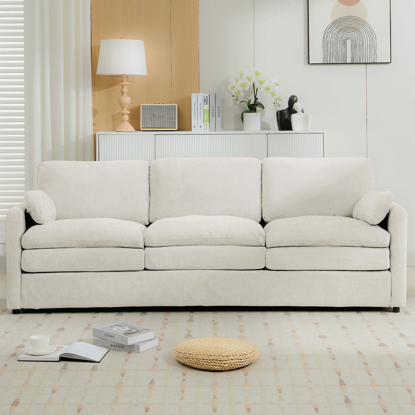 Cozy Upholstered 3-Seater Sofa with Plush Double Cushion and Ergonomic Design