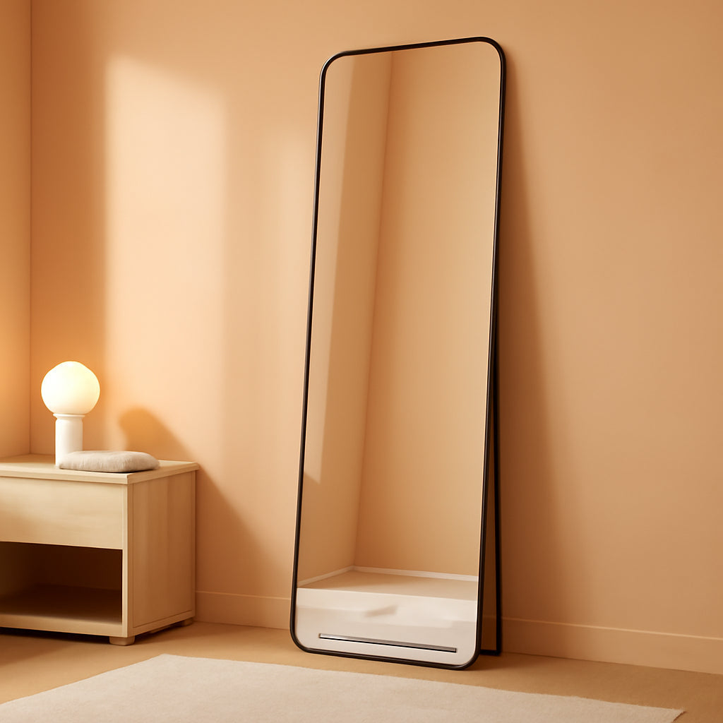 56 Inch Floor Standing Mirror With Black Aluminum Frame