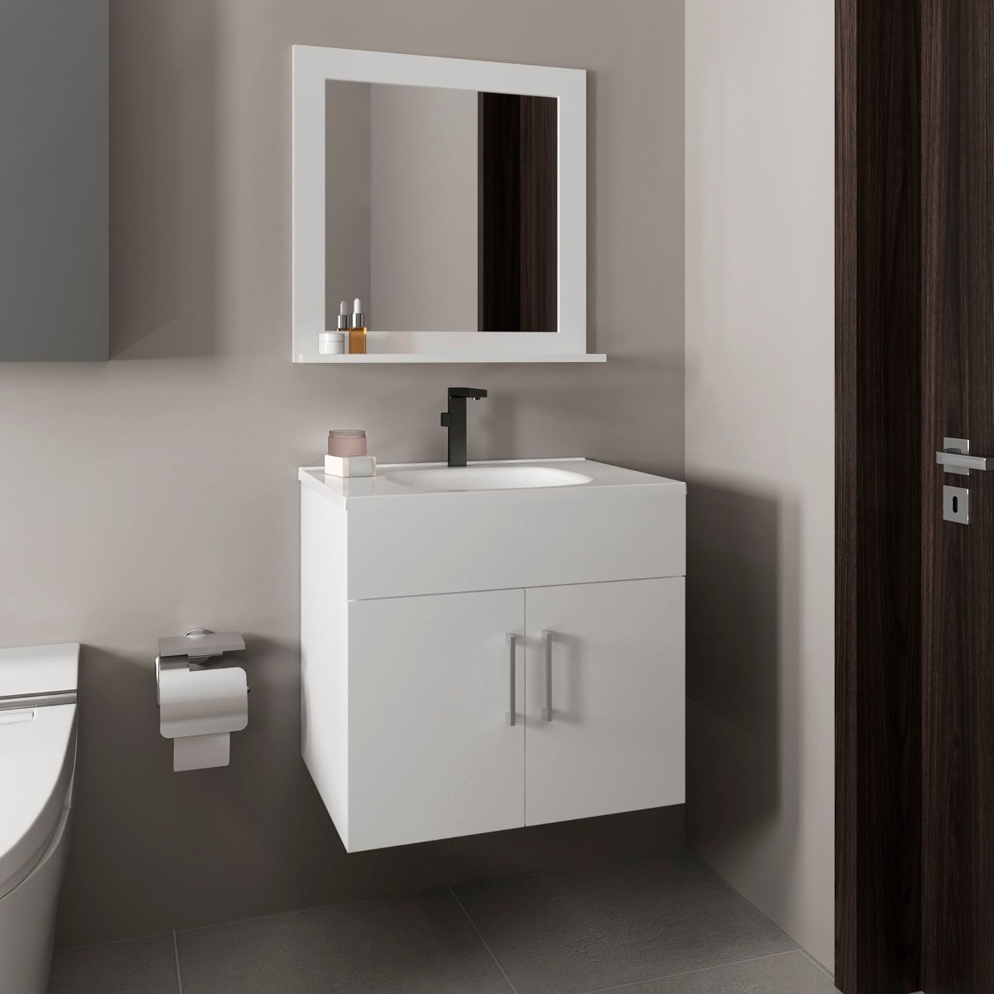 Bathroom Set, Vanity Sink + Mirror with Storage