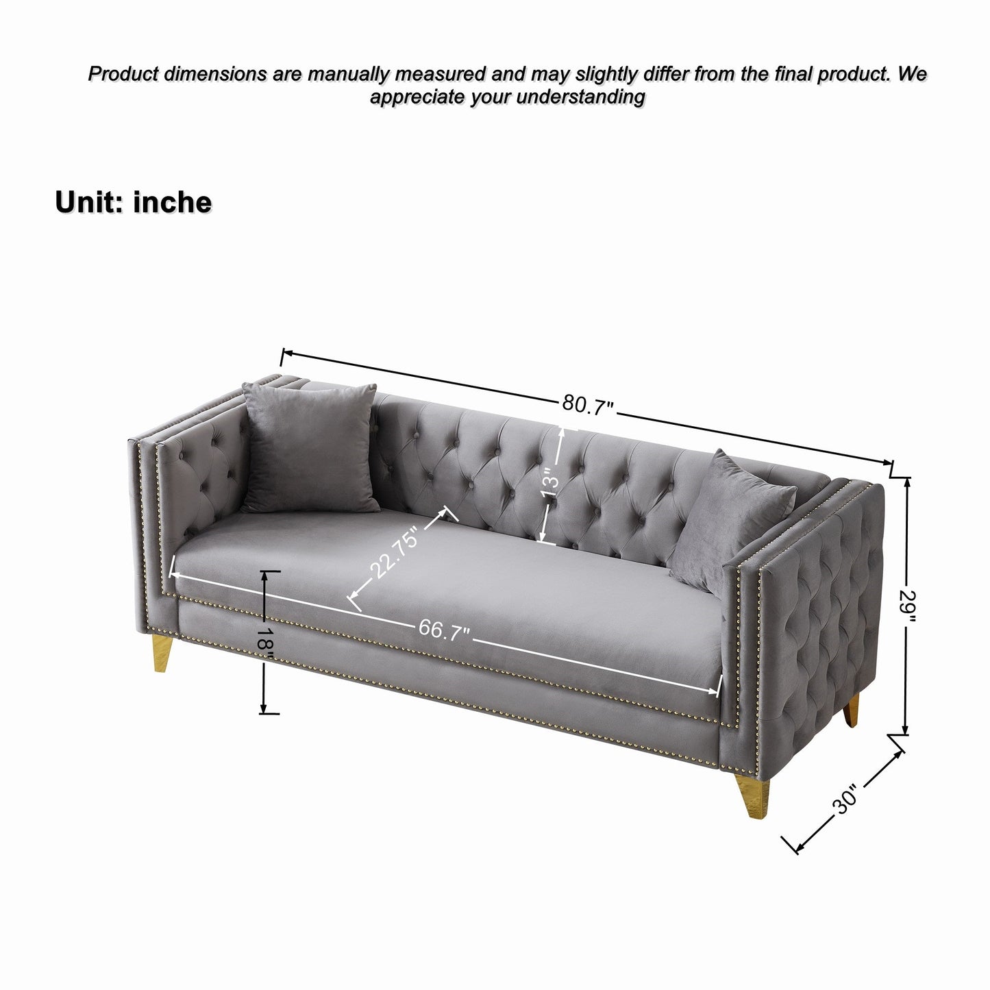 80" Chesterfield Velvet Sofa