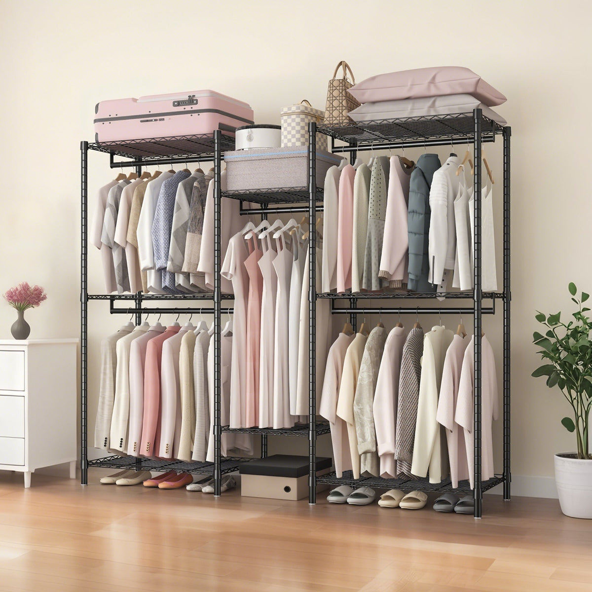 Heavy Duty Garment Rack, Freestanding Closet Organizer