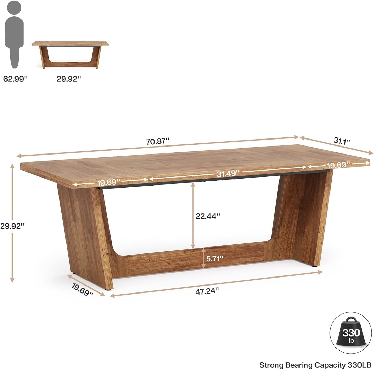 Walnut 70 Inch Executive Desk For Home Office Workspace