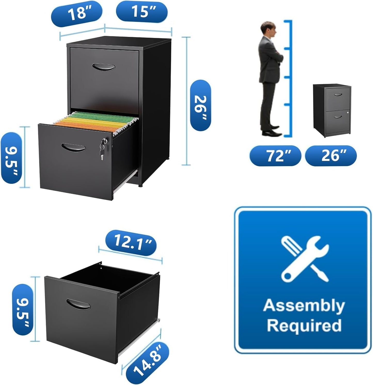 2 Drawer Filing Cabinet With Lock For Home Office Durable Vertical File Cabinet Storage