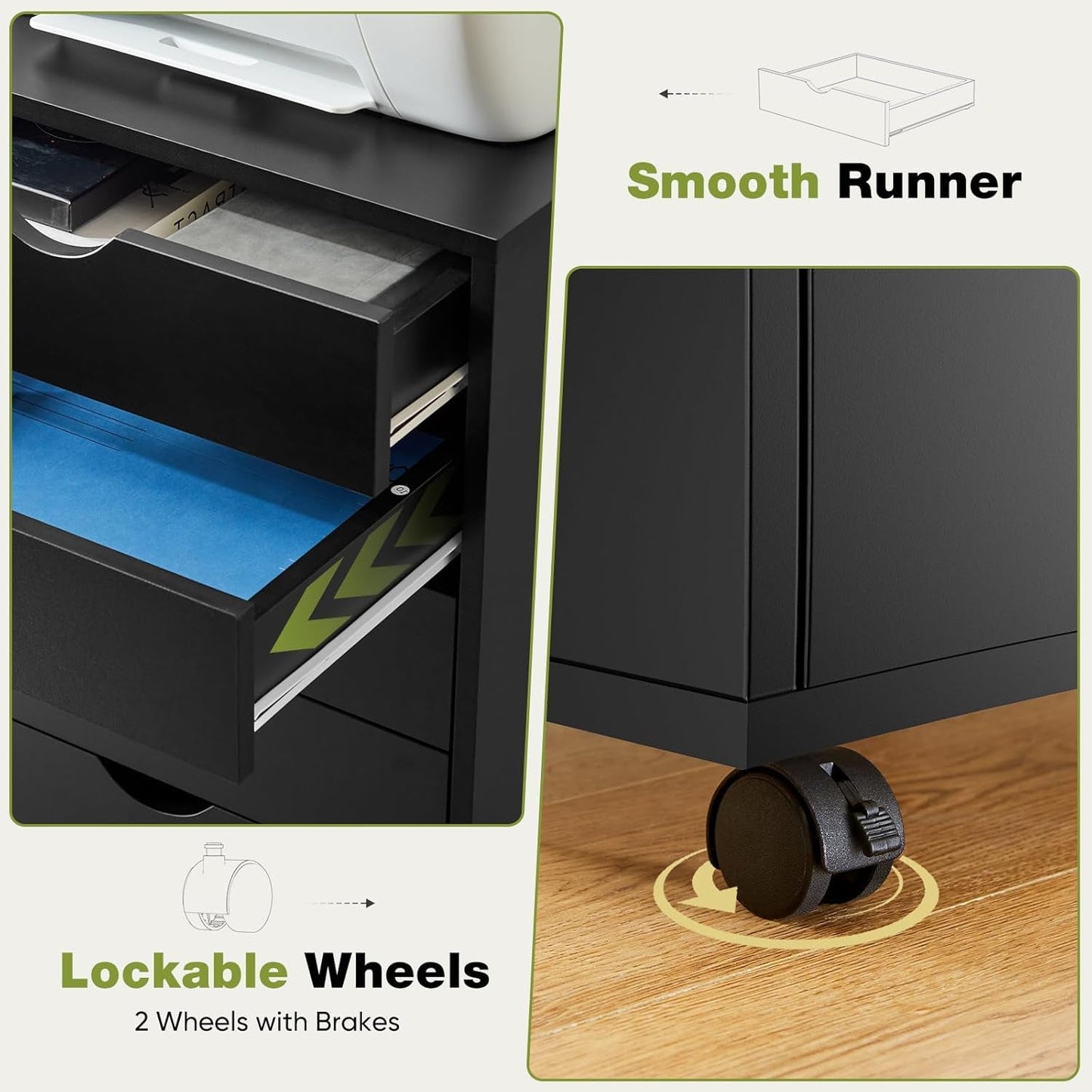 7-Drawer Mobile Storage Chest Wooden Dresser With Wheels Black Wood