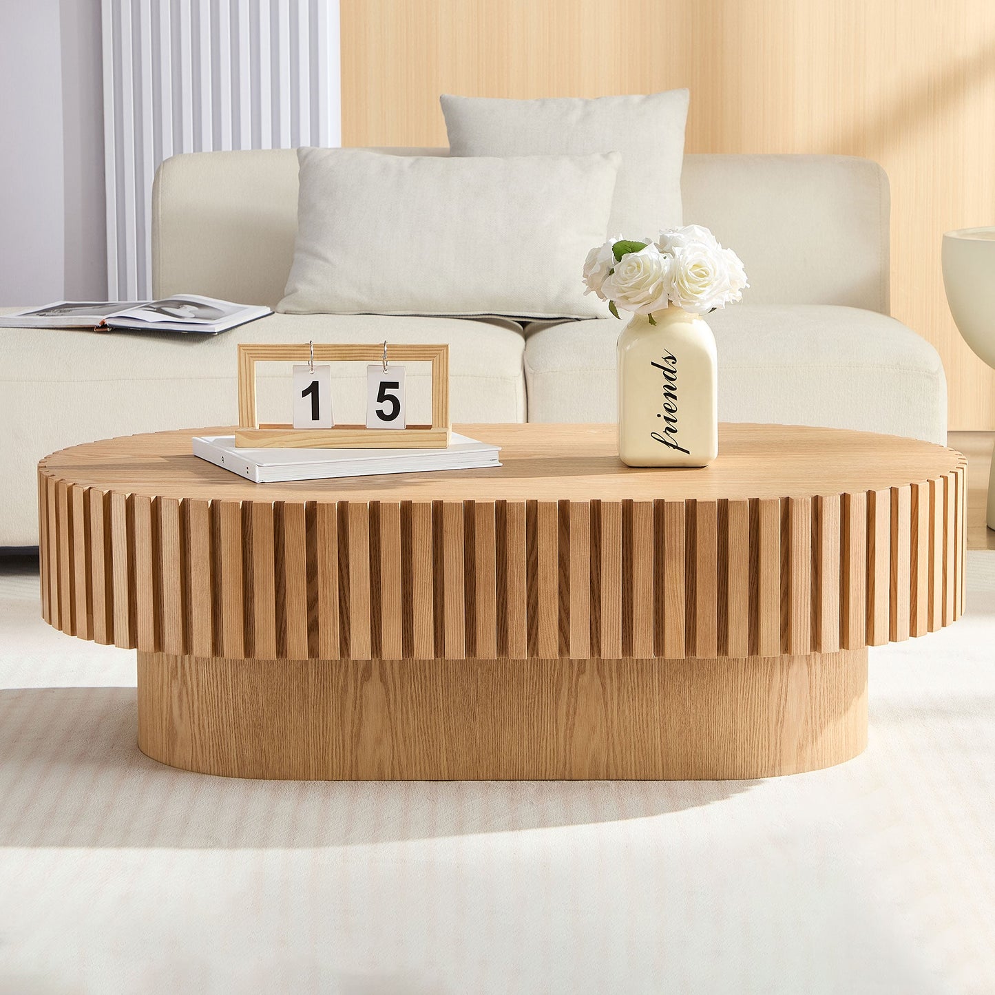 43.70 Inch Modern Handcraft Drum Coffee Table