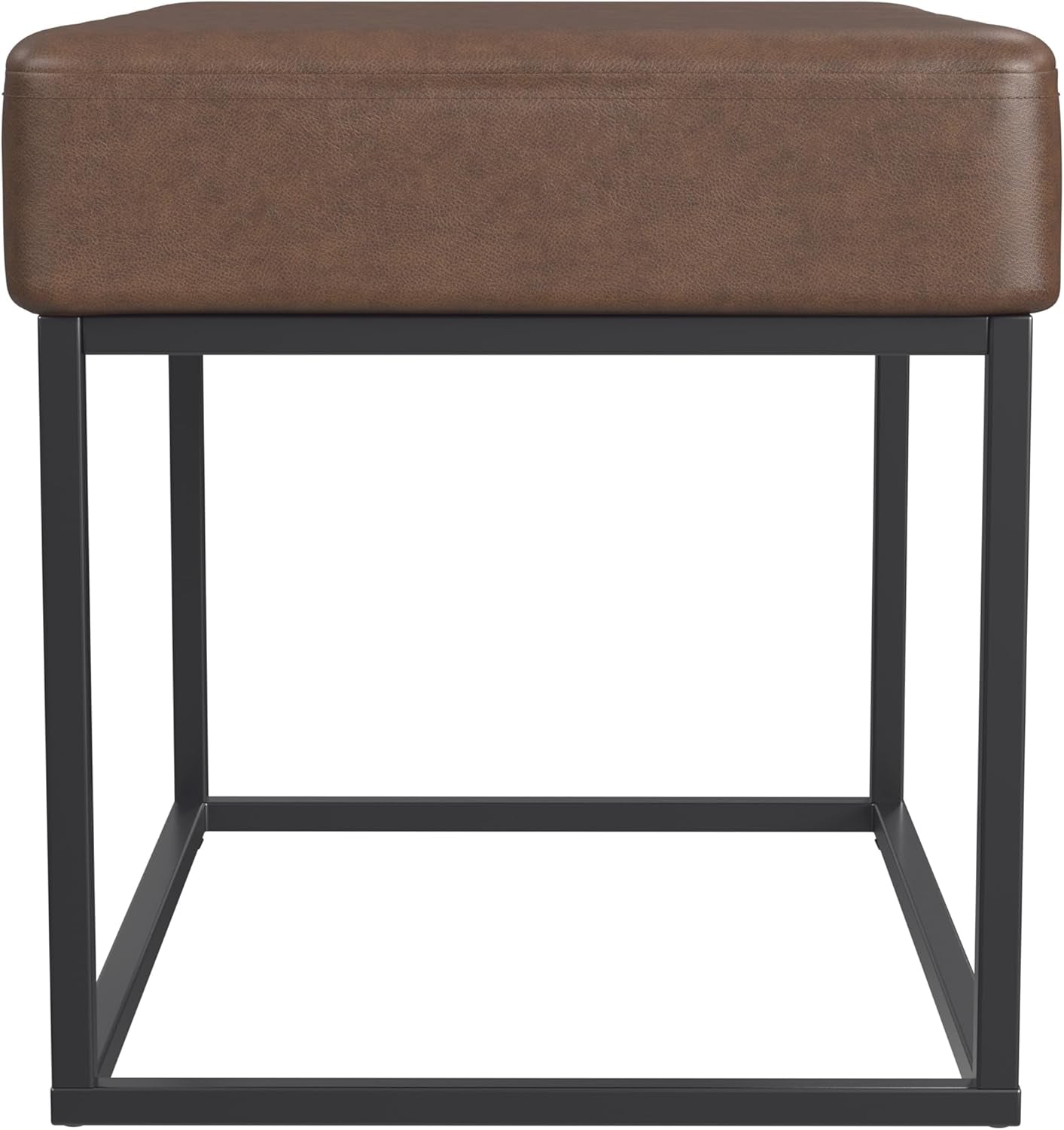 Small Brown Faux Leatherette Channel Tufted Ottoman