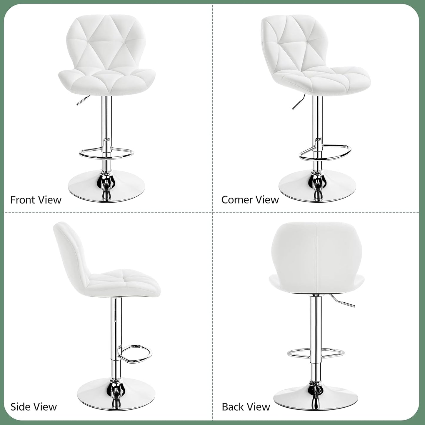 Pair Of White PU Leather Height Adjustable Bar Stools