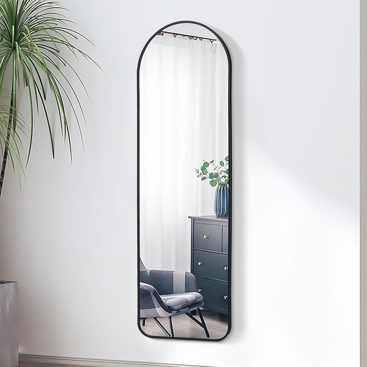 Black 57 Inch Full Length Arch Mirror For Entryway