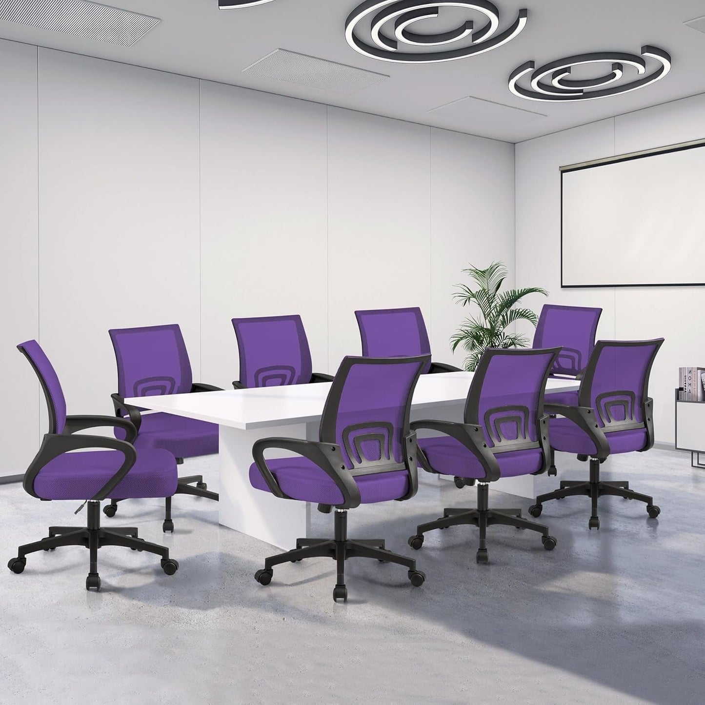 2Pcs Ergonomic Purple Mesh Desk Chairs With Lumbar Support For Long Workdays And Back Pain Relief