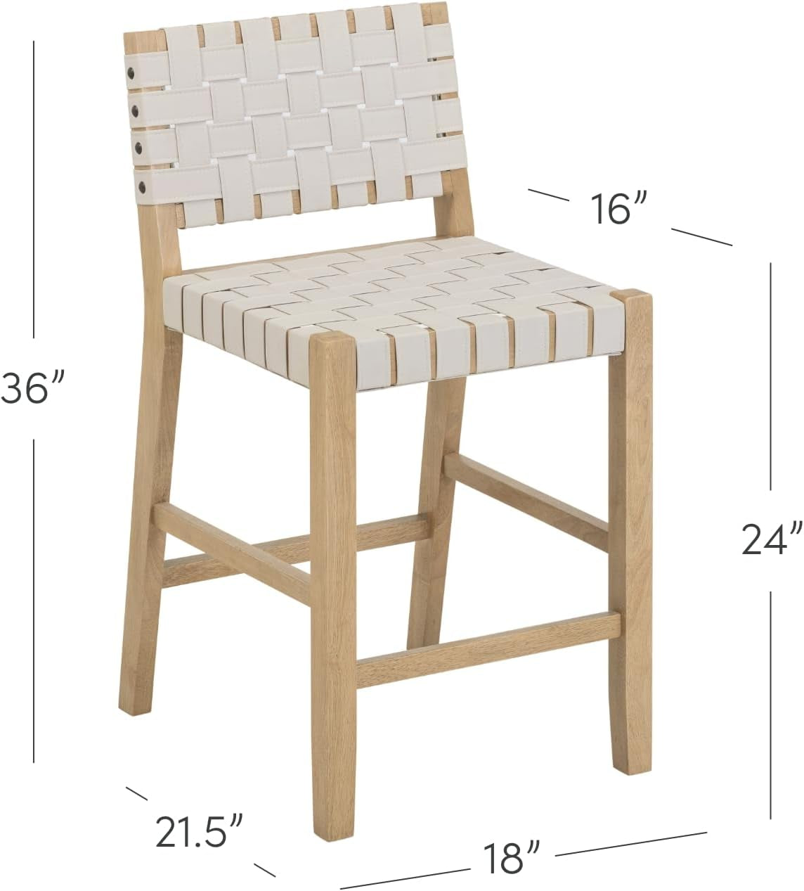 Mid Century Modern Bar Stool With Back In Off White Faux Leather