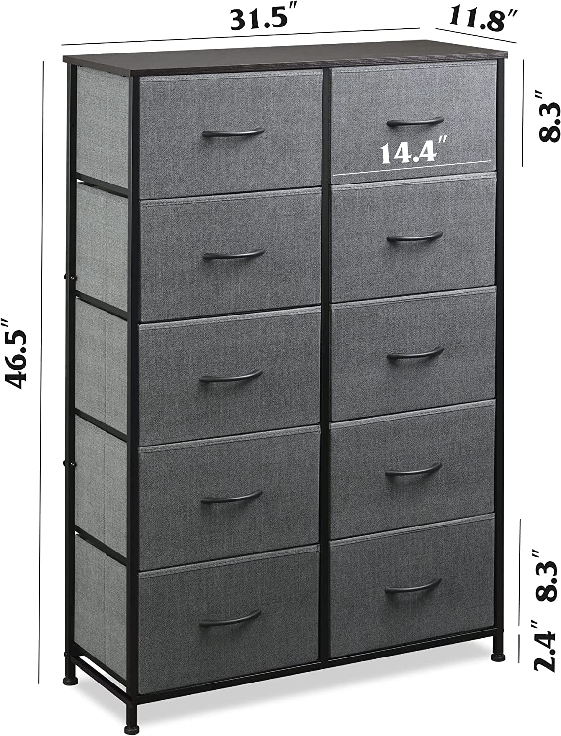 Tall Fabric Dresser With 10 Drawers Dark Grey Metal Frame