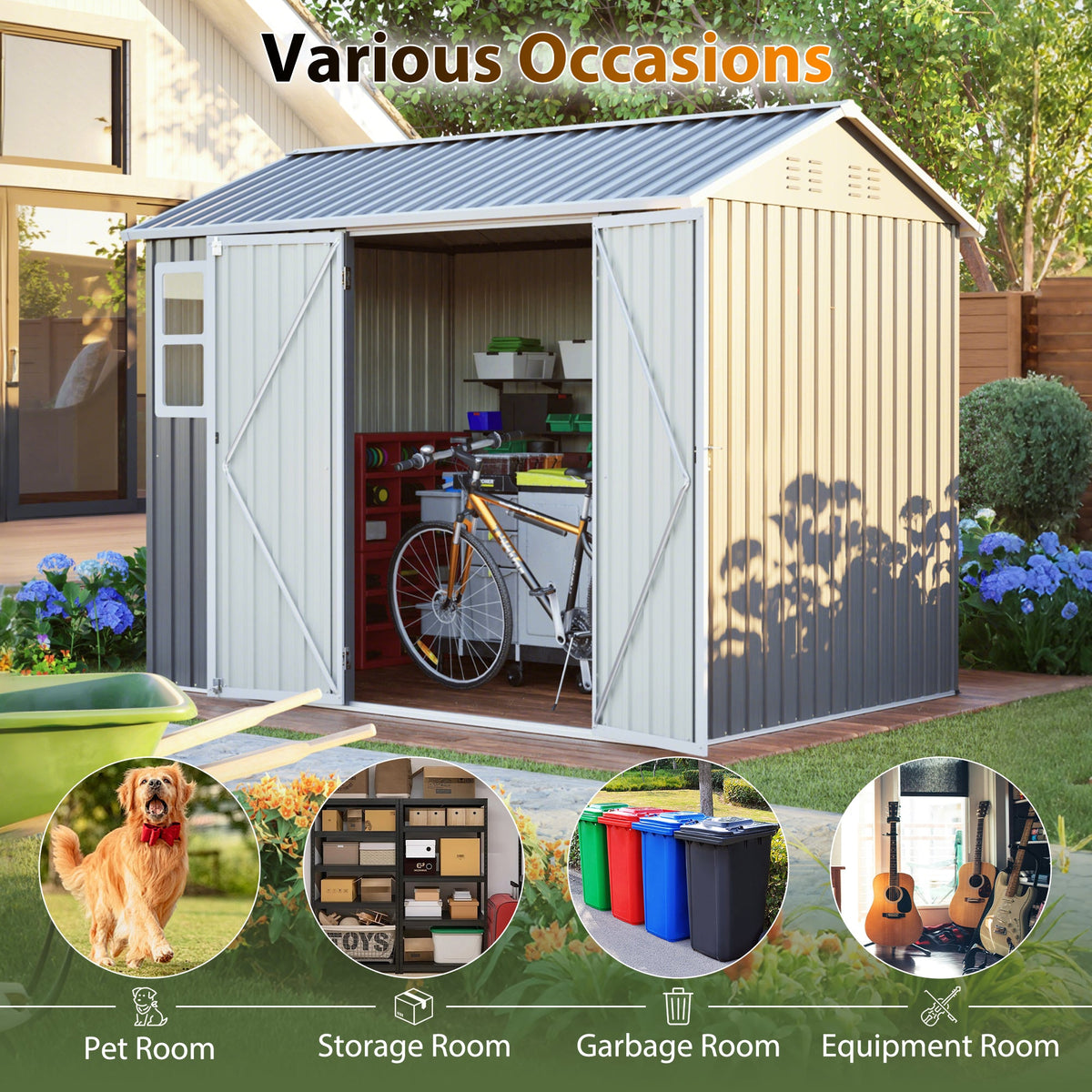 8'x6' Large Steel Storage Shed with Window
