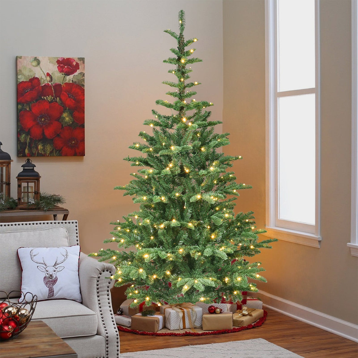 7ft Pre-Lit Christmas Tree with 400 Warm White LED Lights
