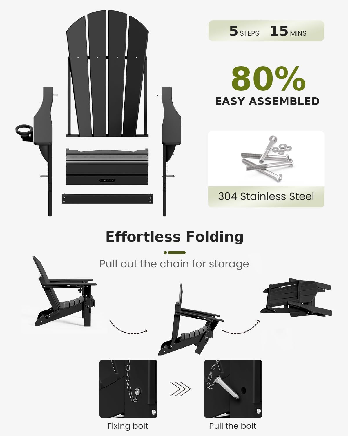 Folding Weather Resistant Adirondack Chair for Outdoor Relaxation