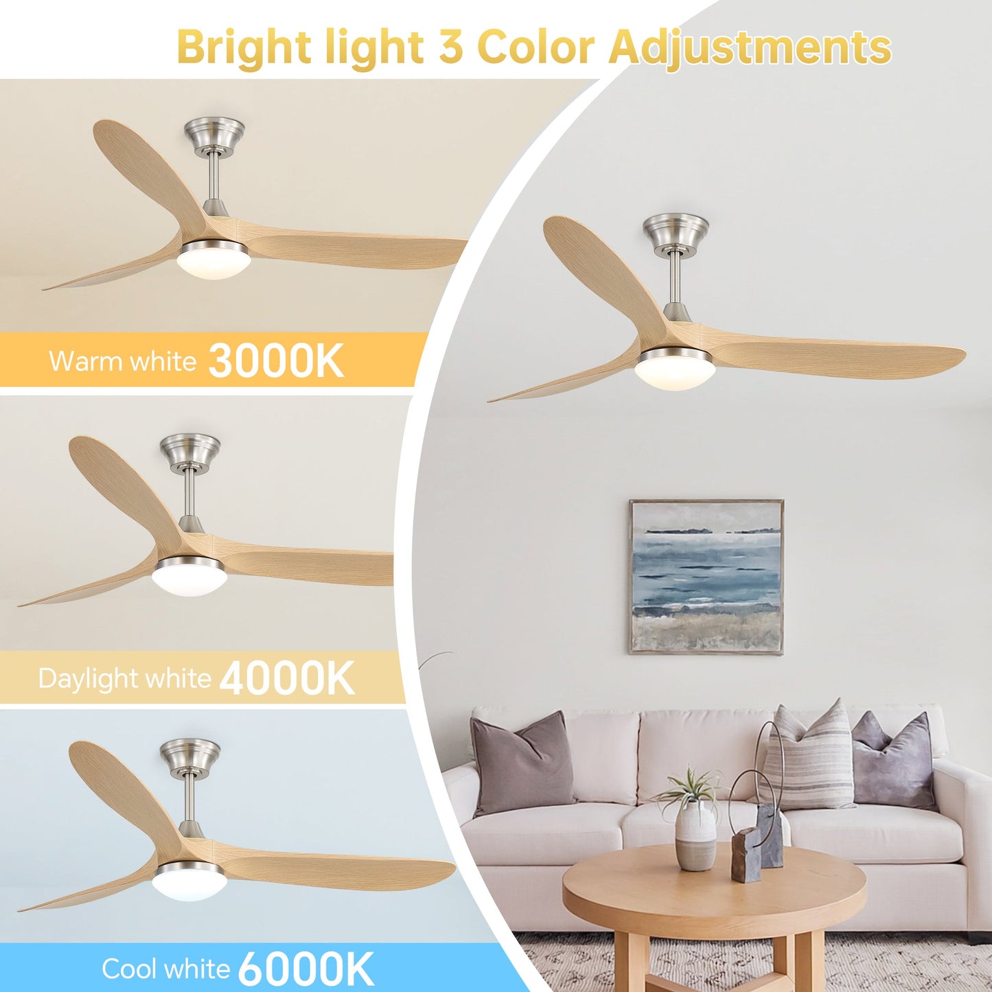 60 Inch Smart Ceiling Fan with Light Dimmable LED
