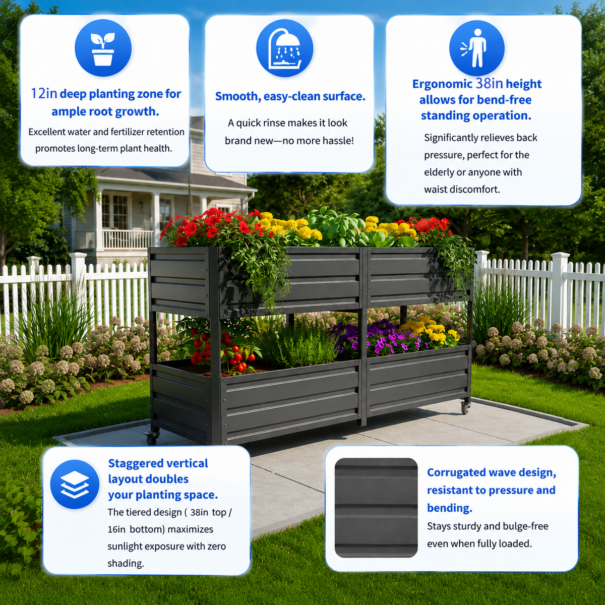 Dual Tier Staggered Elevated Metal Raised Garden Bed