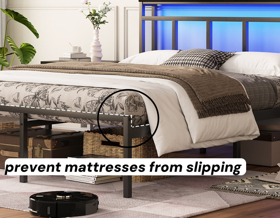 14 Inch Queen Bed Frame with Storage Headboard