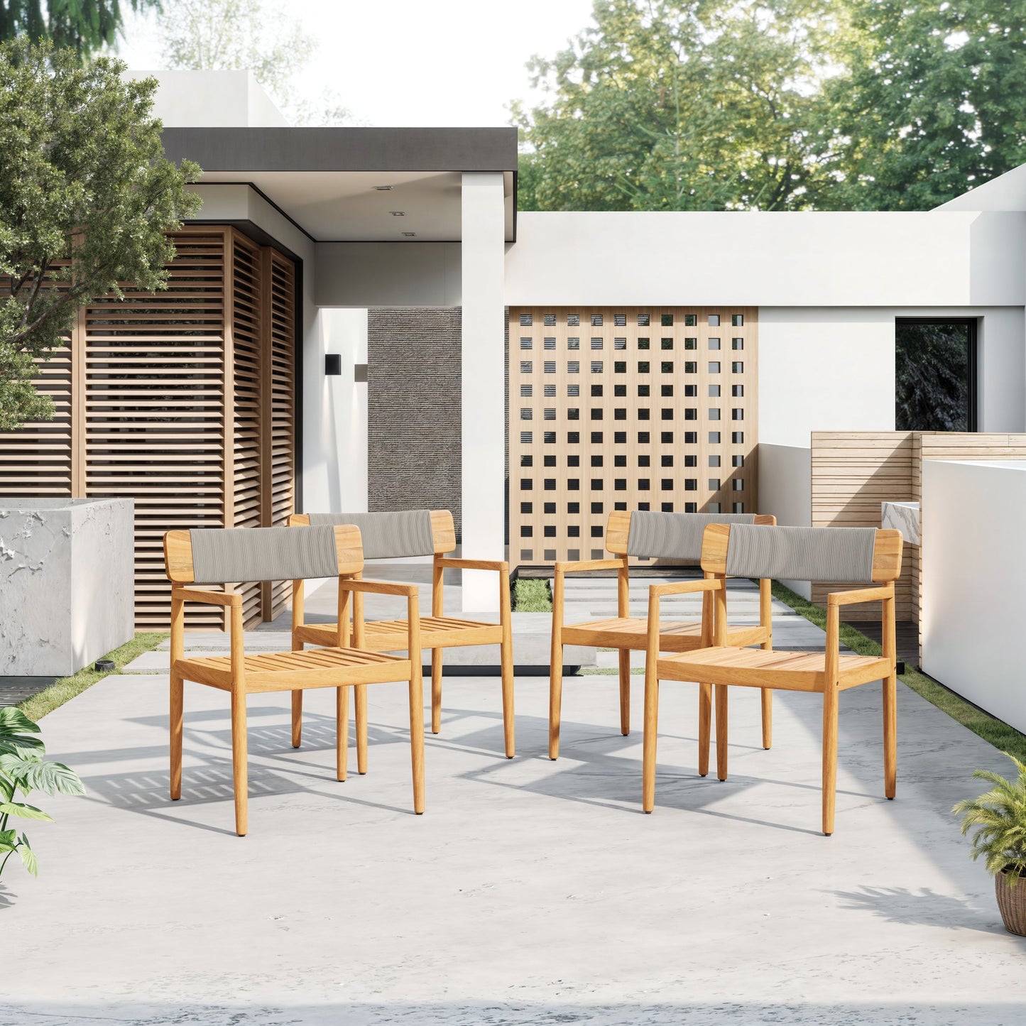 Patio Set Outdoor Acacia Wood Furniture Sets - Braided Dining Chairs & Dining Table