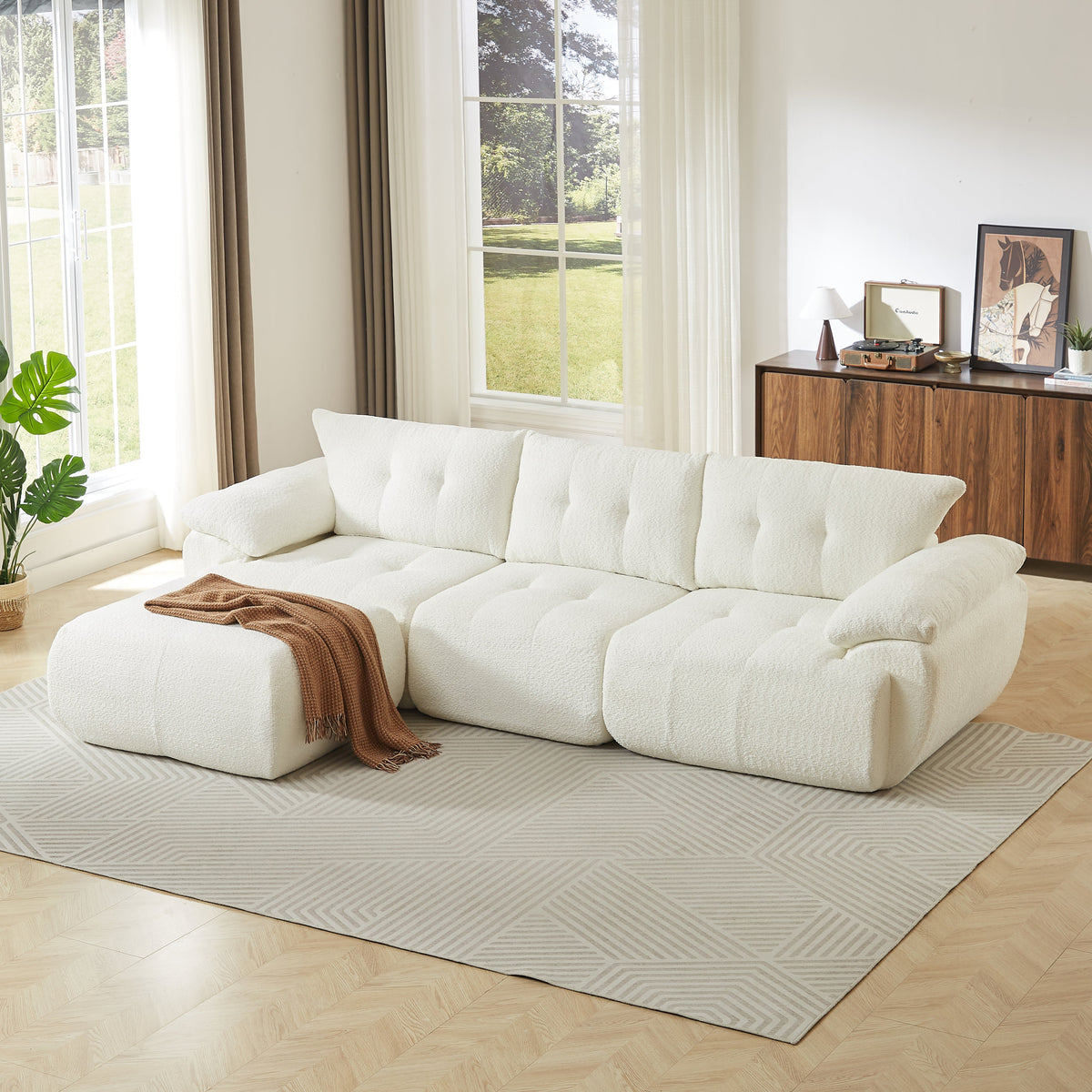Large Modern 3-Seater Chenille Sofa