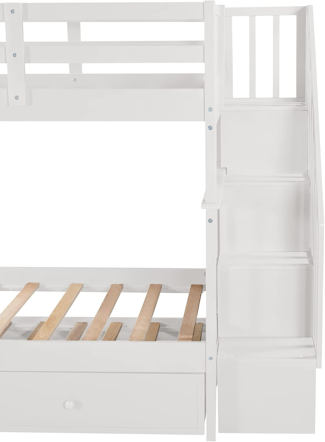Twin Over Twin Bunk Bed With Stairs And Trundle White