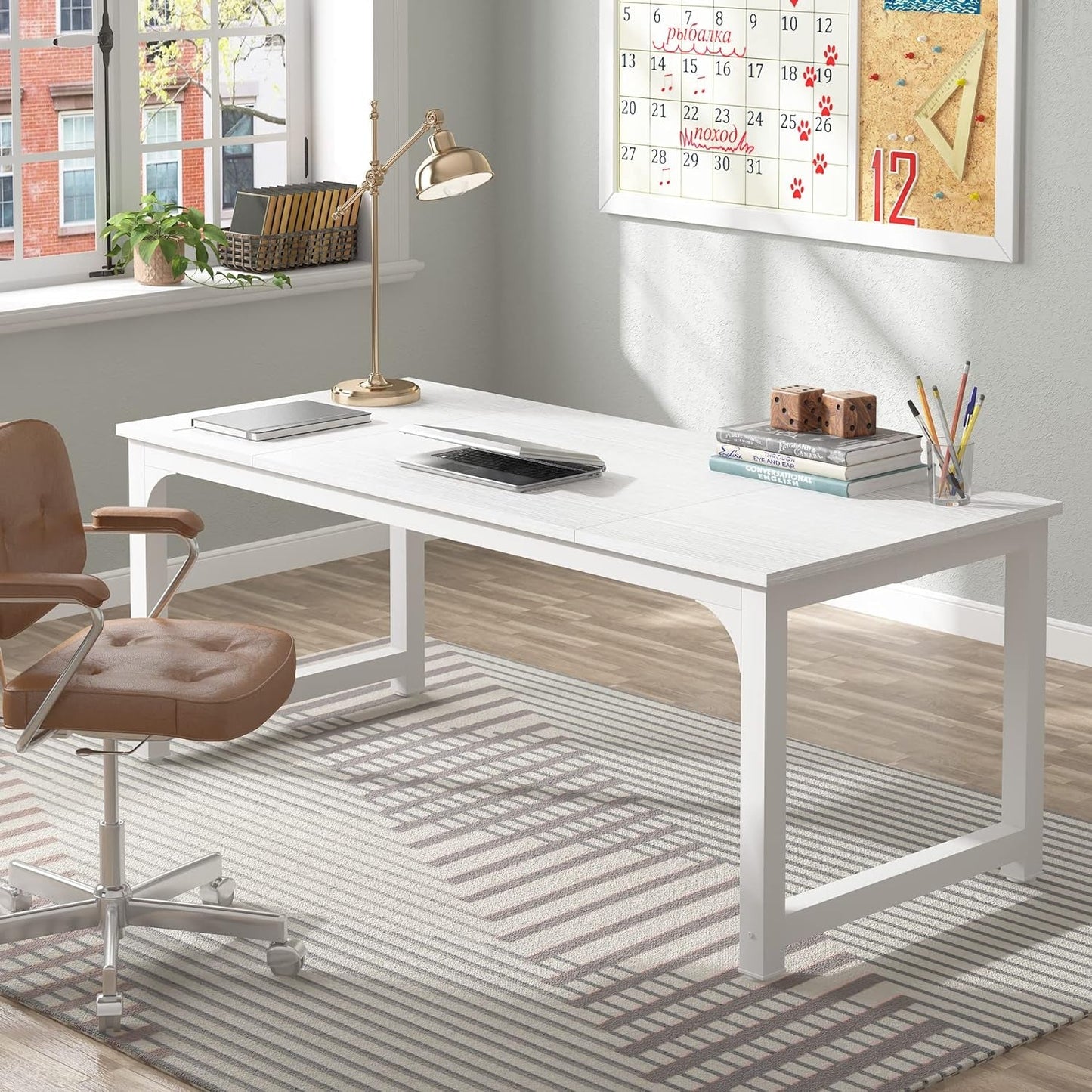 70 Inch White Executive Desk For Home Office Workspace