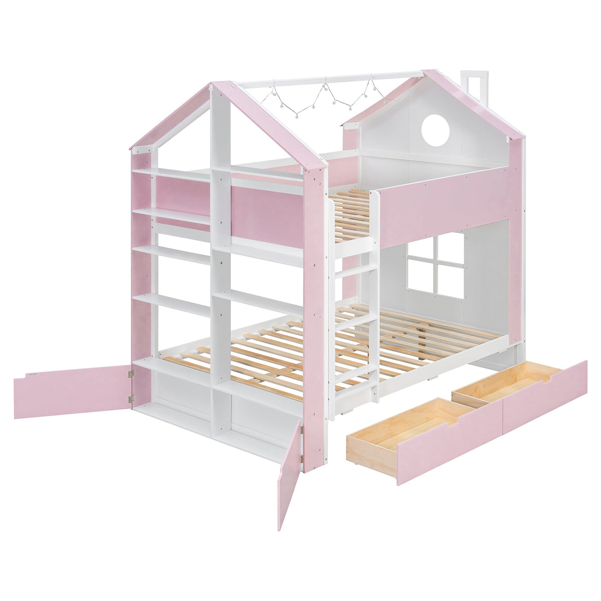 Full Size Bunk Bed with Storage Drawers & Shelves