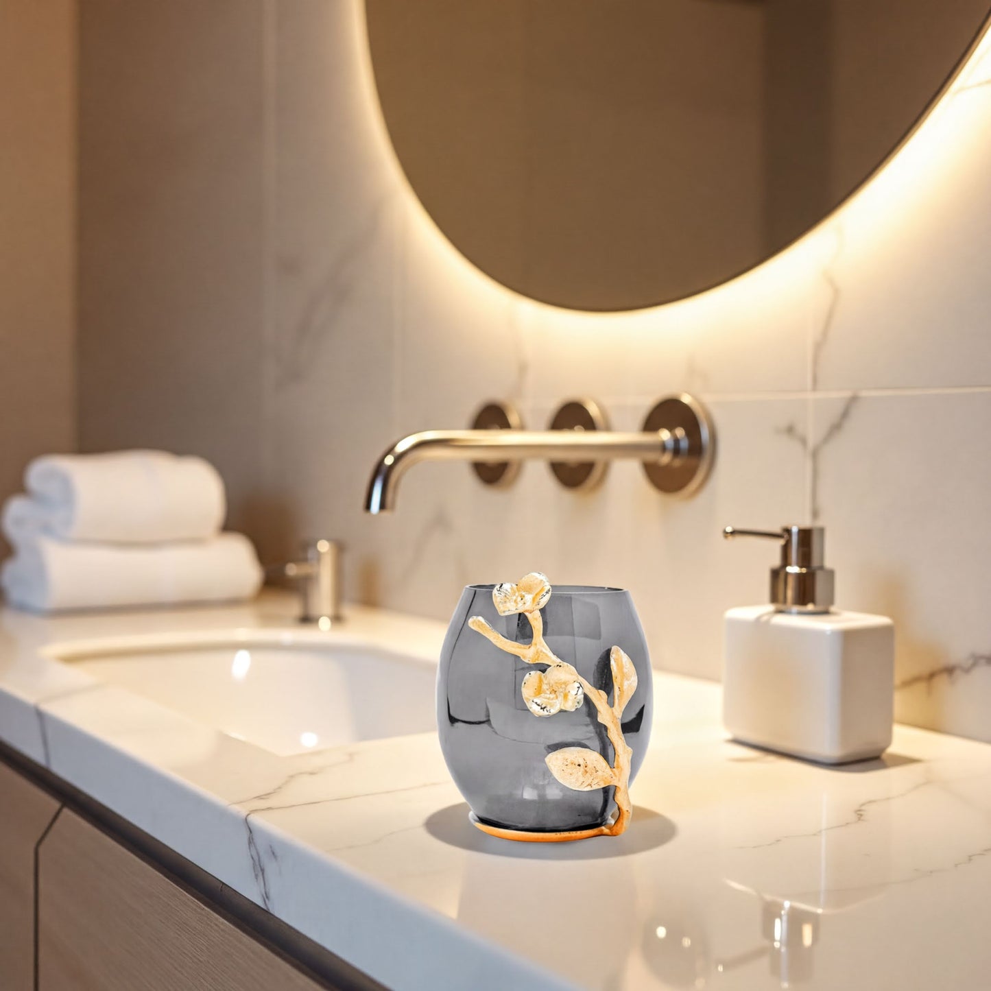 Bathroom Tumbler – Modern Black Gold Glass Brass Decorative Accessory