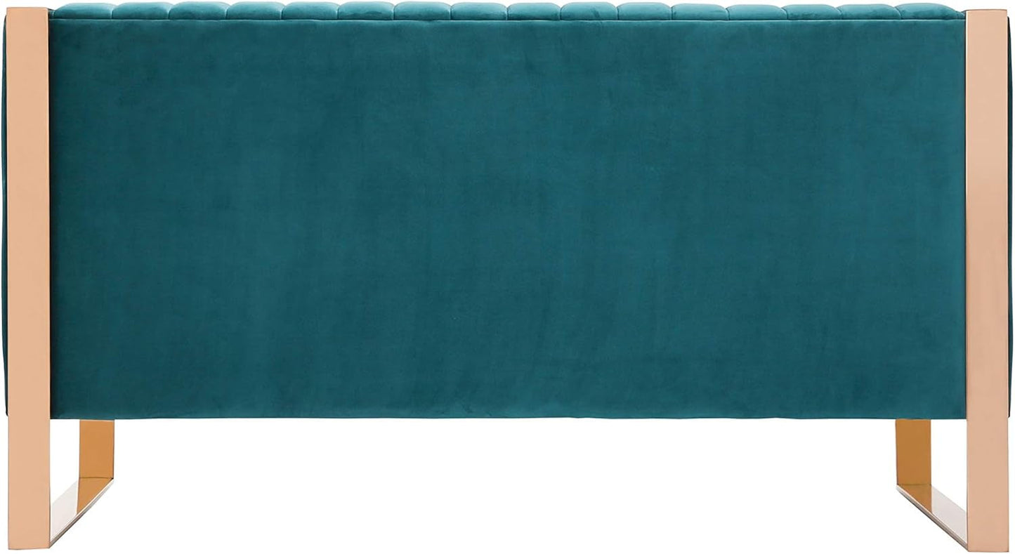 57 Inch Teal Velvet Loveseat For Living Room High Density Foam