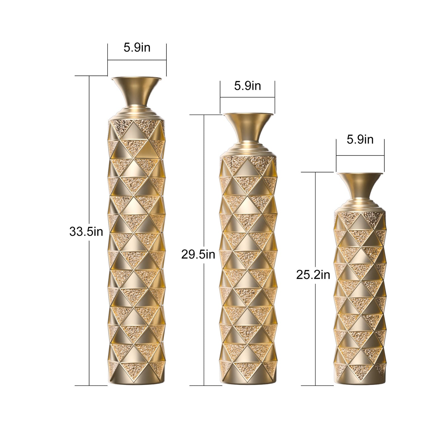 Semi-Handmade Metal Floor Vase Set of 3