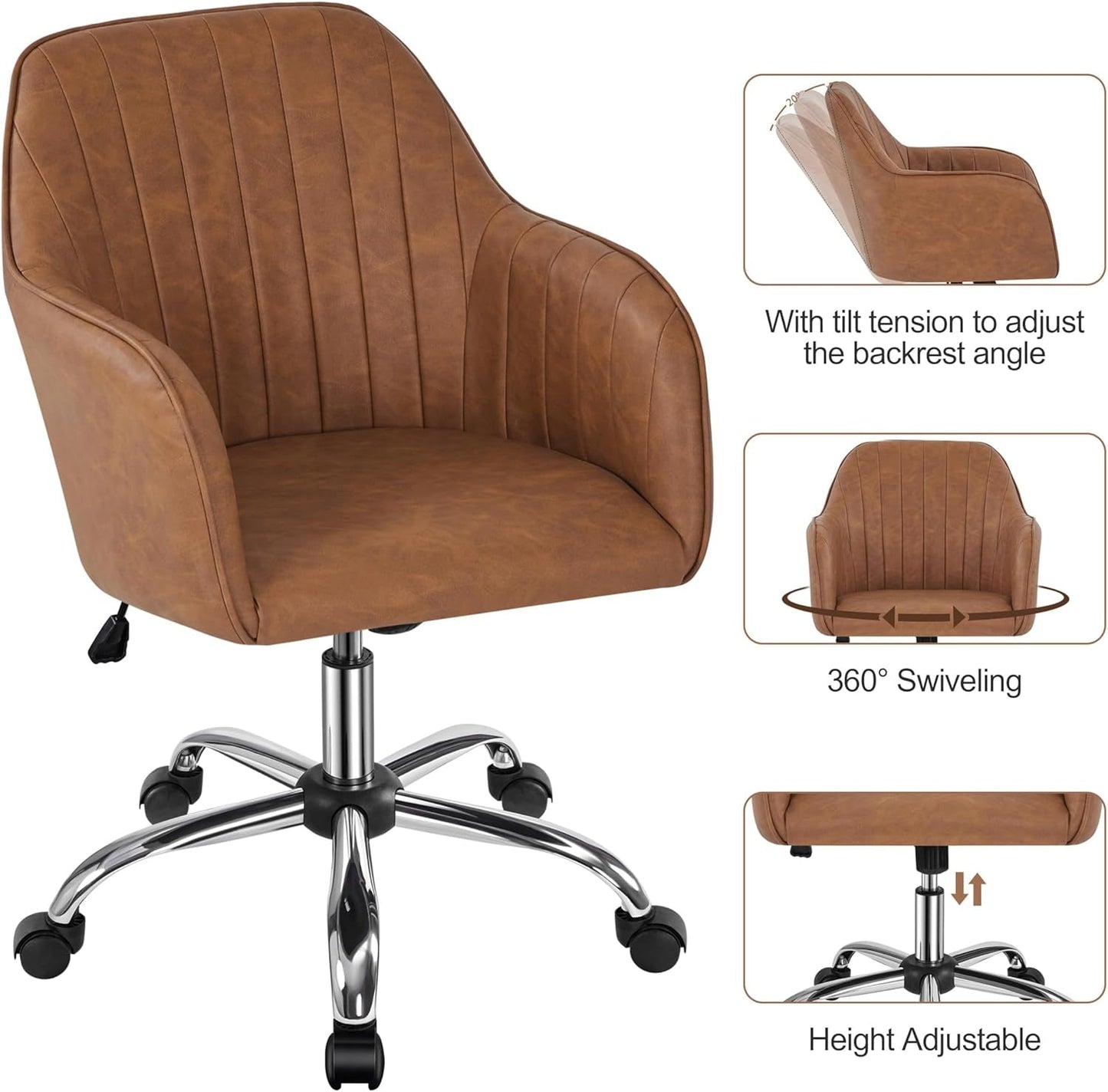 Height Adjustable Brown Ergonomic Office Desk Chair