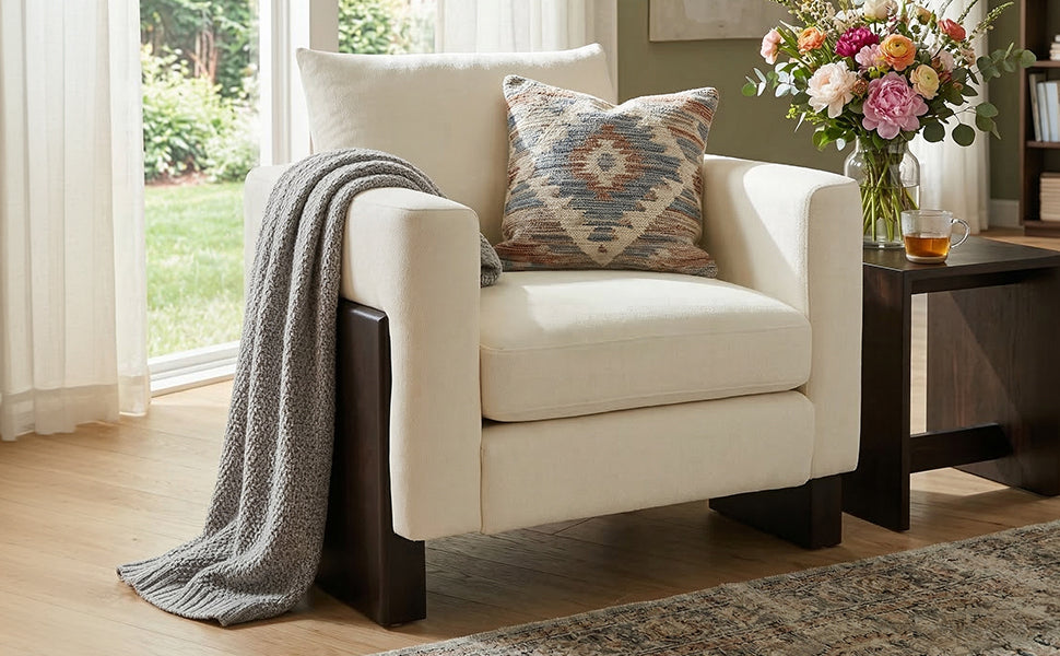 Modern Accent Chair with Rubberwood Legs