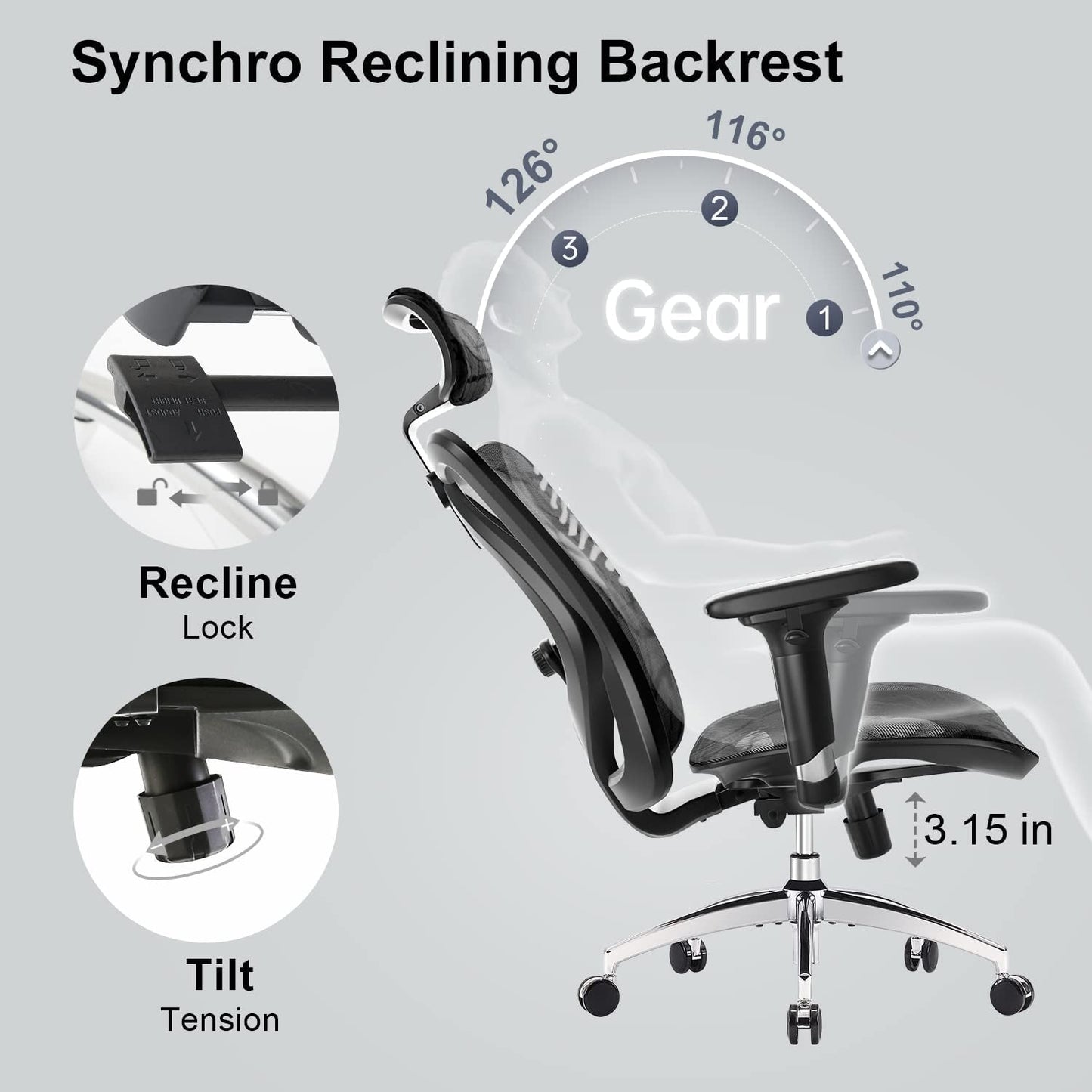 Ergonomic Mesh Office Chair With Adjustable Headrest And Lumbar Support