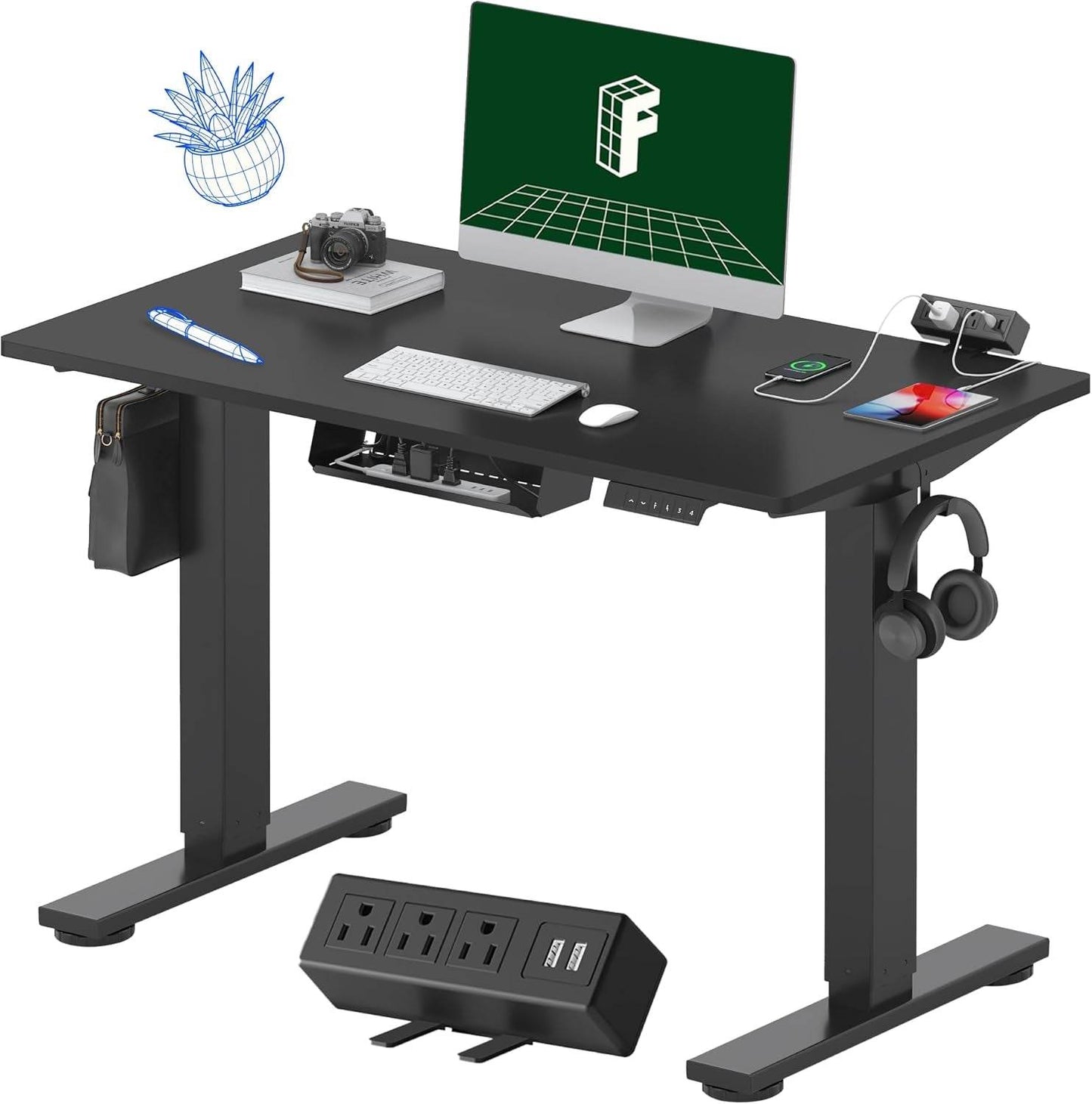 EN2 Height Adjustable Electric Standing Desk - 48"x30" with Clamp Power Strip & Cable Management (Gray Frame + Mahogany Top)