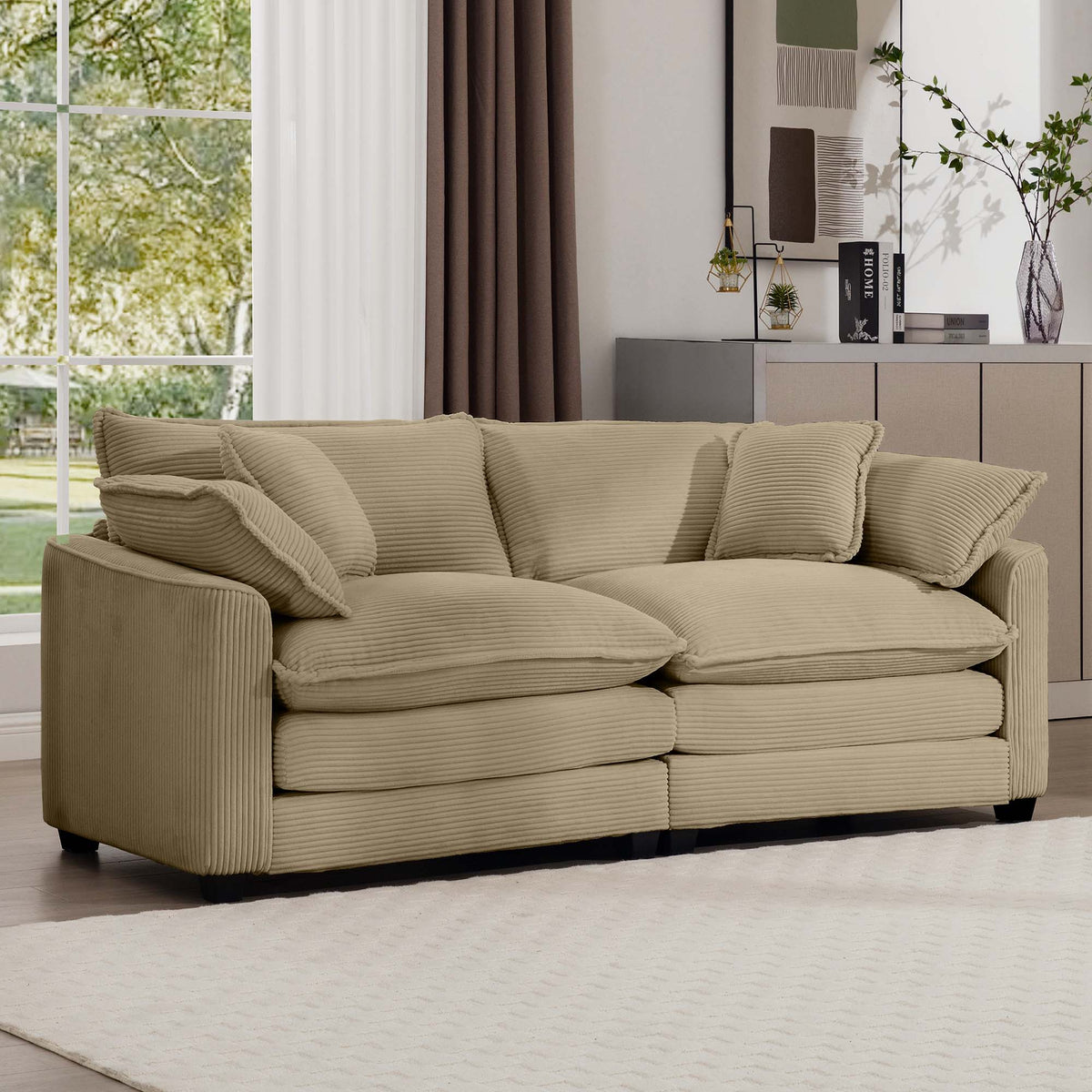 Modern Fabric Living Room Sofa with 4 Pillows