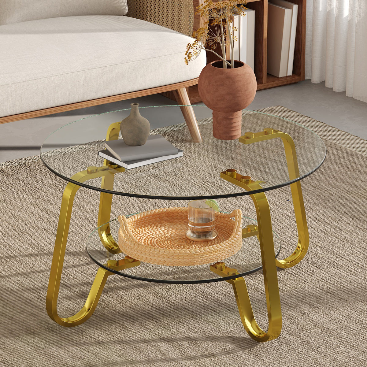 Retro Minimalist Style Metal Frame Coffee Table