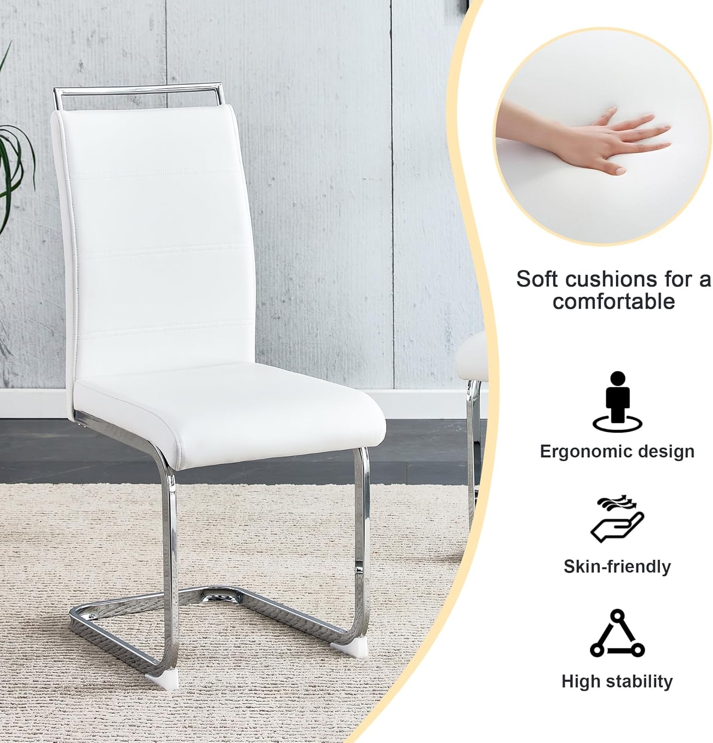White PU Leather Dining Chair Set High Back Upholstered