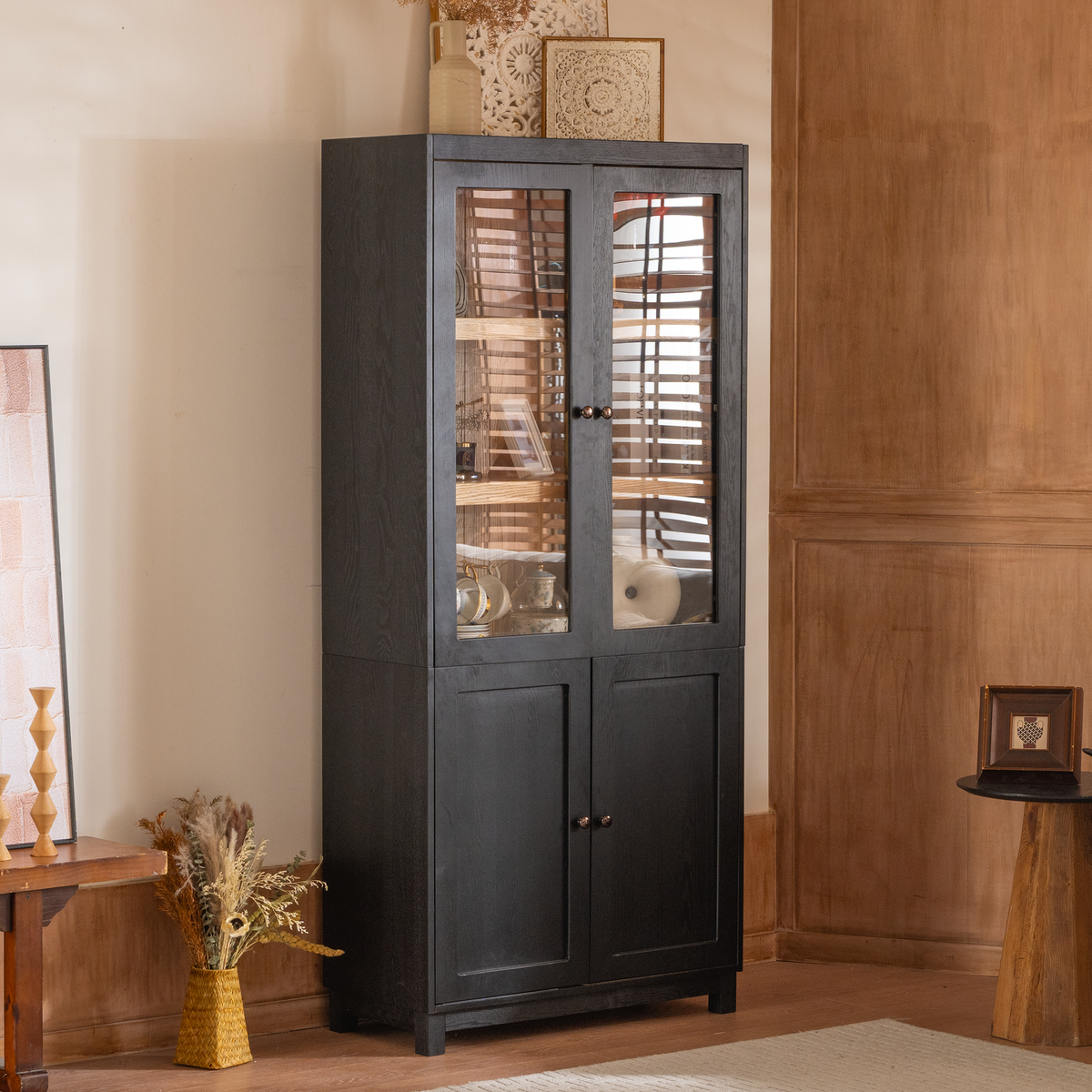 74.5''H Ash Wood Grain Display Cabinet