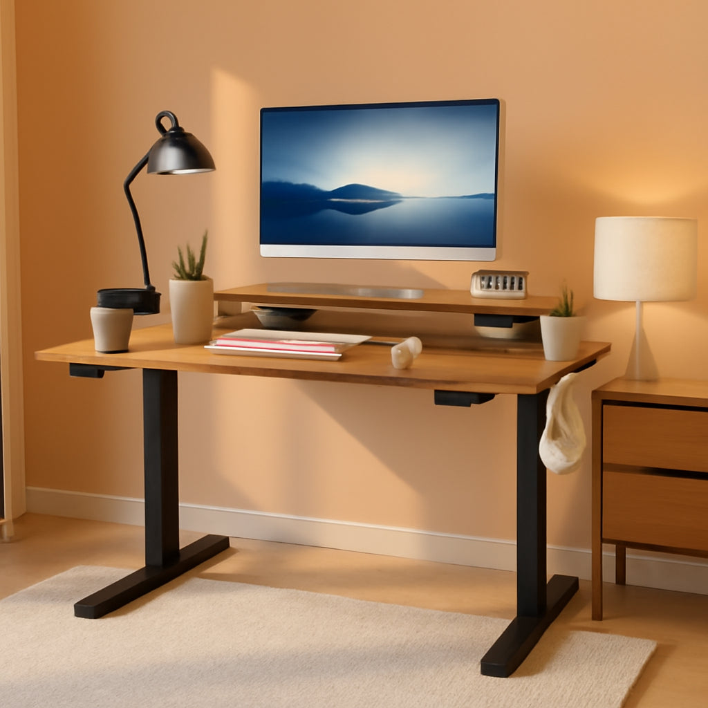 Electric Standing Desk With Monitor Stand 47x24 Brown