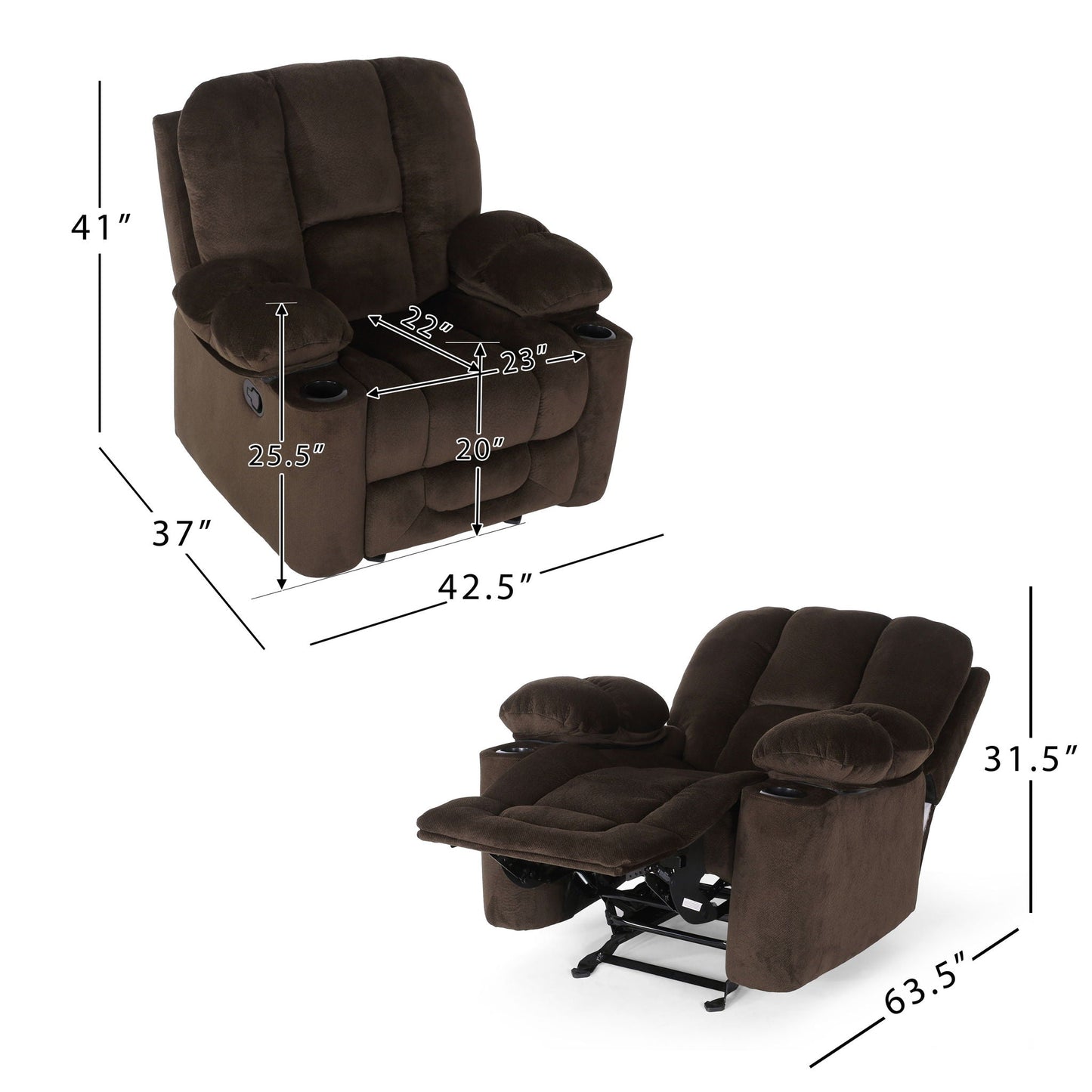 Luxurious Manual Recliner Chair with Skin-Friendly Fabric and Dual Cup Holders