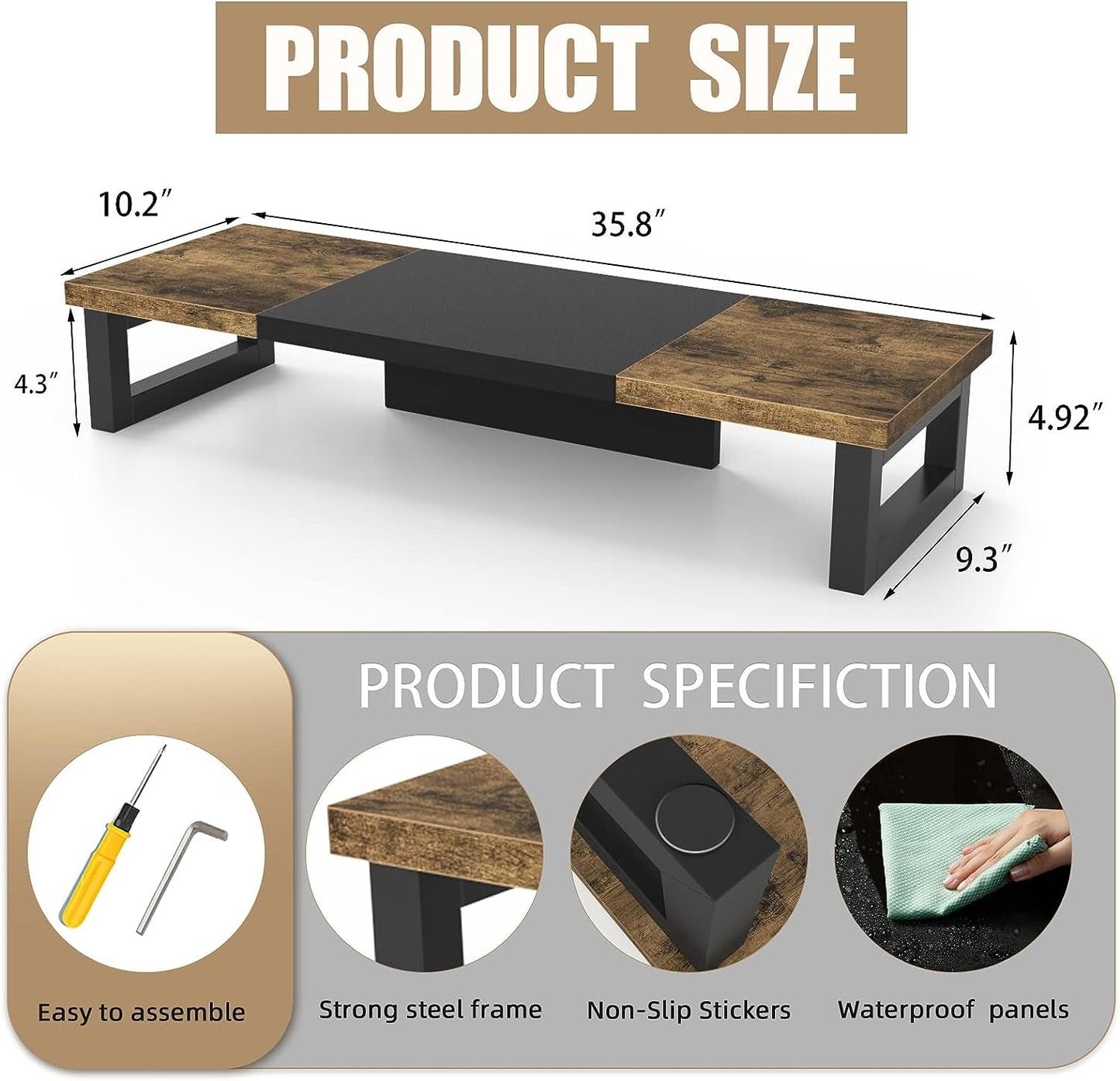 Dual Monitor Stand Riser Wood And Steel For Two Monitors