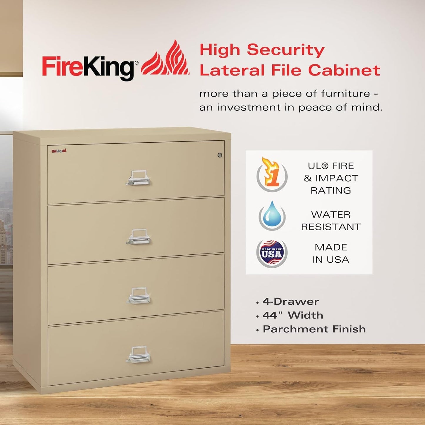 Lateral 4 Drawer Fire Safe File Cabinet With Key Lock 1 Hour Fire Rated