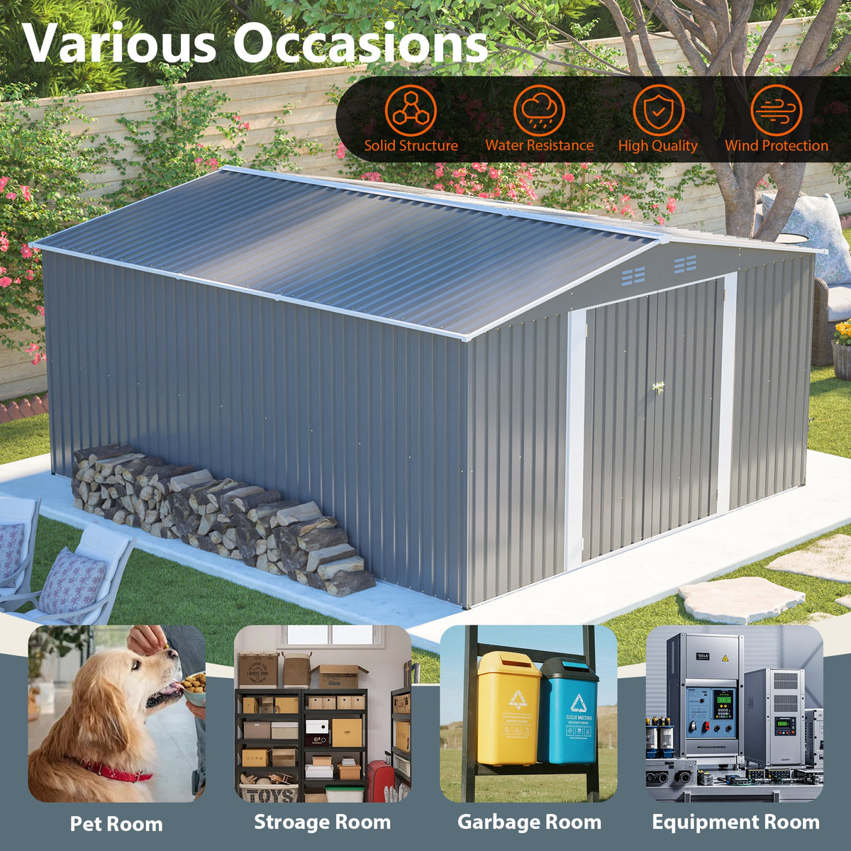 12x14 ft Outdoor Metal Storage Shed