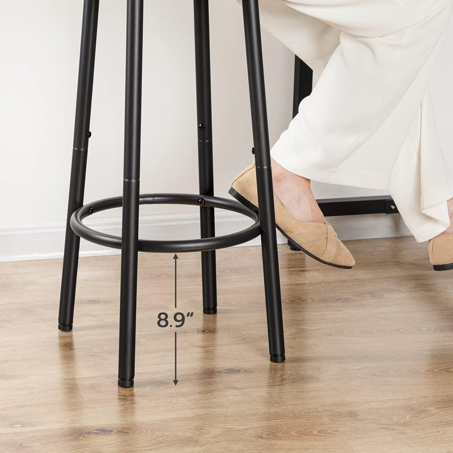 Greige Bar Stools Set Of 2 11.8 Inch Square Seats With Footrest