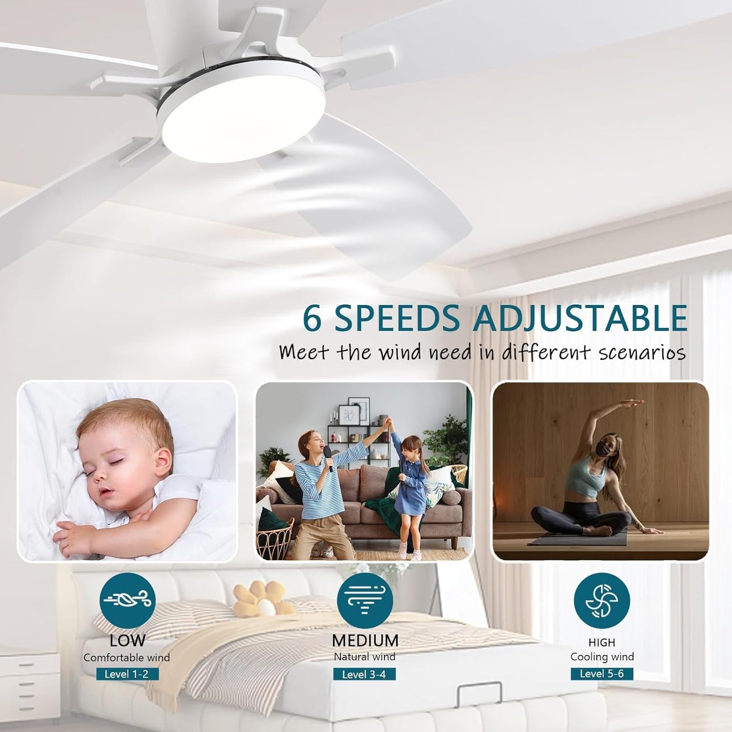 52 Inch Energy Efficient Ceiling Fan With Remote Control