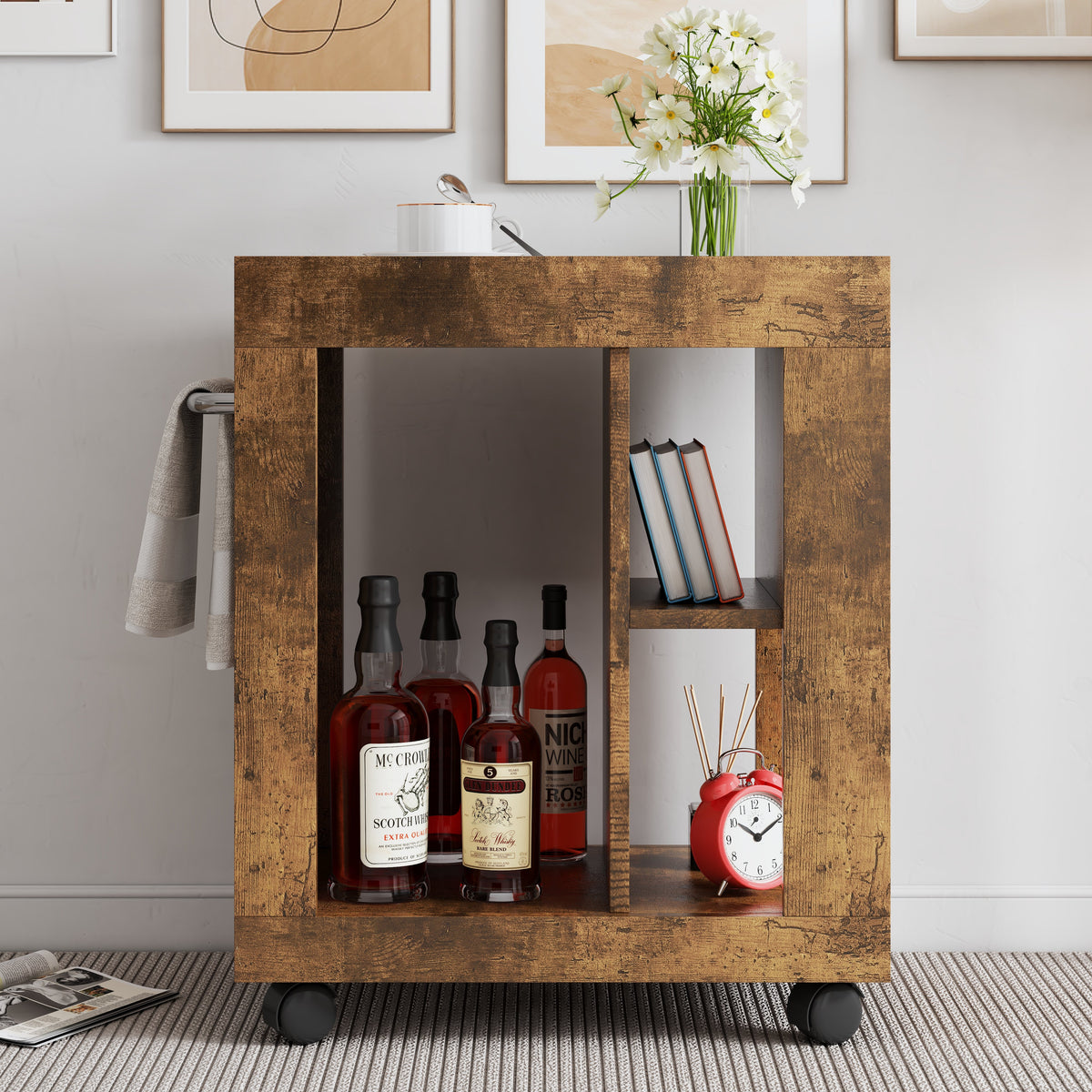 Mid-Century Modern Movable Side Cabinet for Sofa